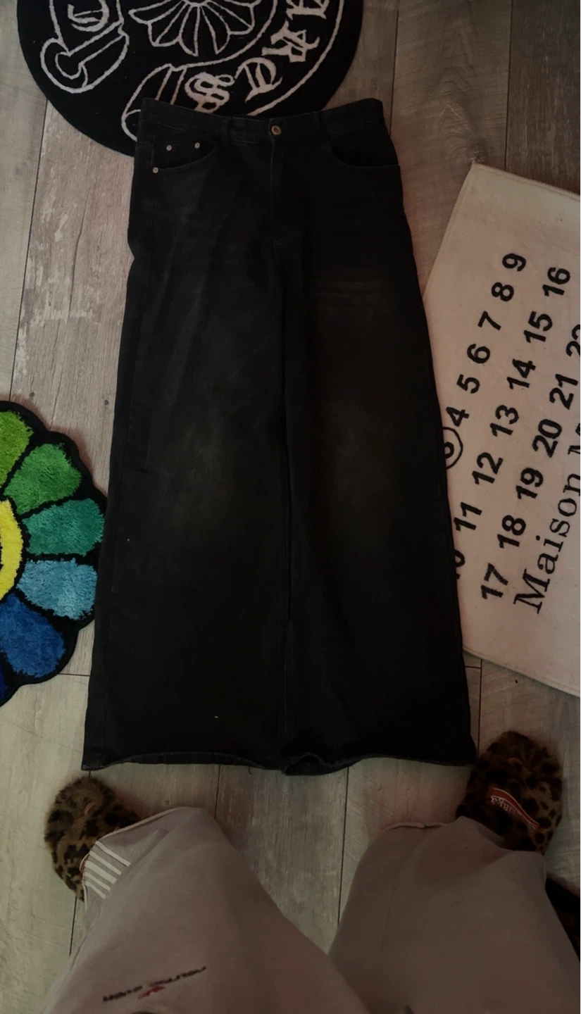 Wide Leg Denim Jeans - Light Wash & Black - photo 2