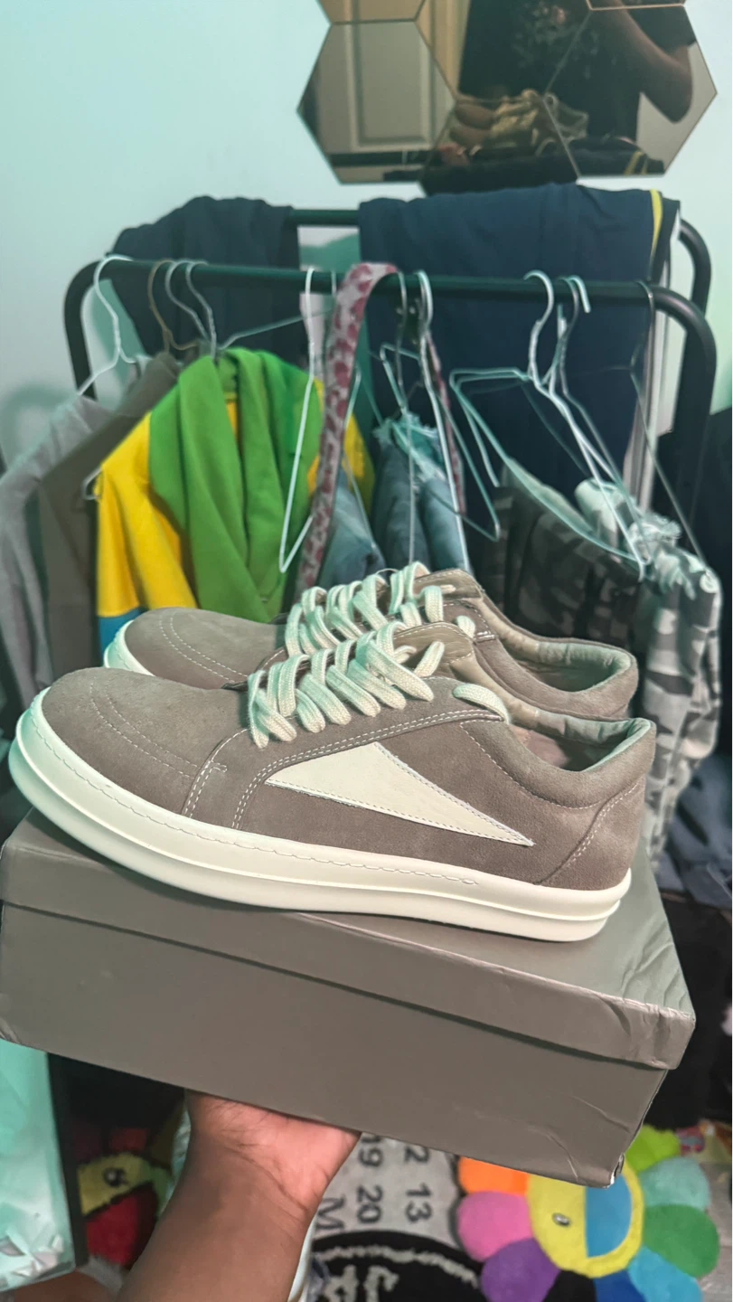 Rick Owens Grey Suede Low Top Sneakers
