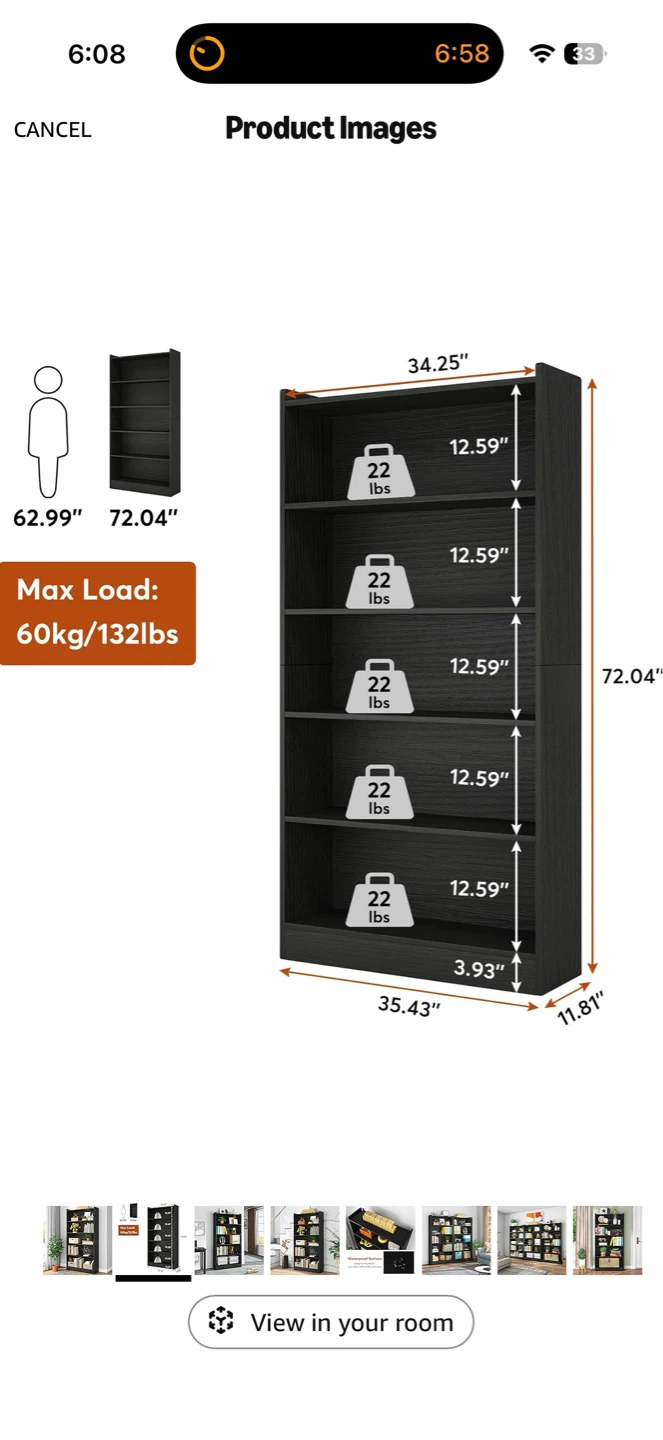 Black 5-Shelf Bookcase - photo 4