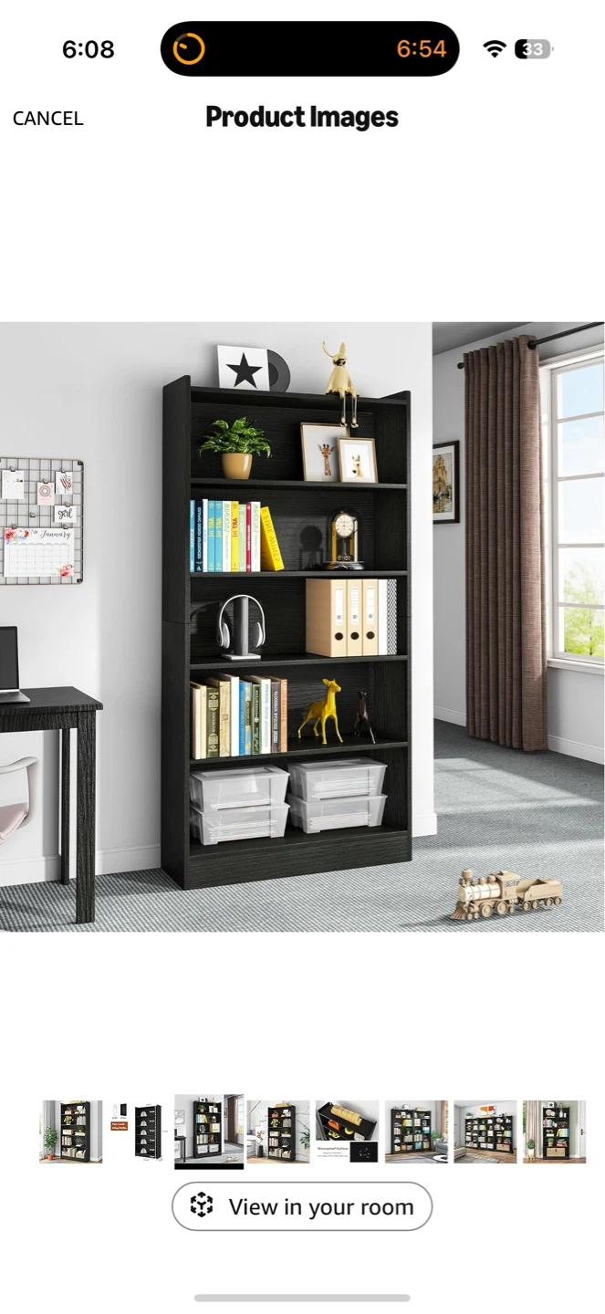 Black 5-Shelf Bookcase - photo 3