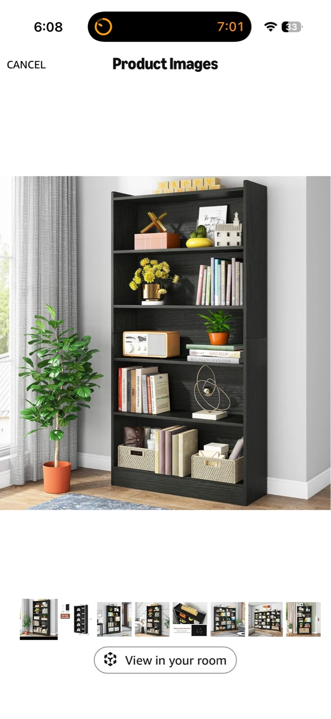 Black 5-Shelf Bookcase - photo 5