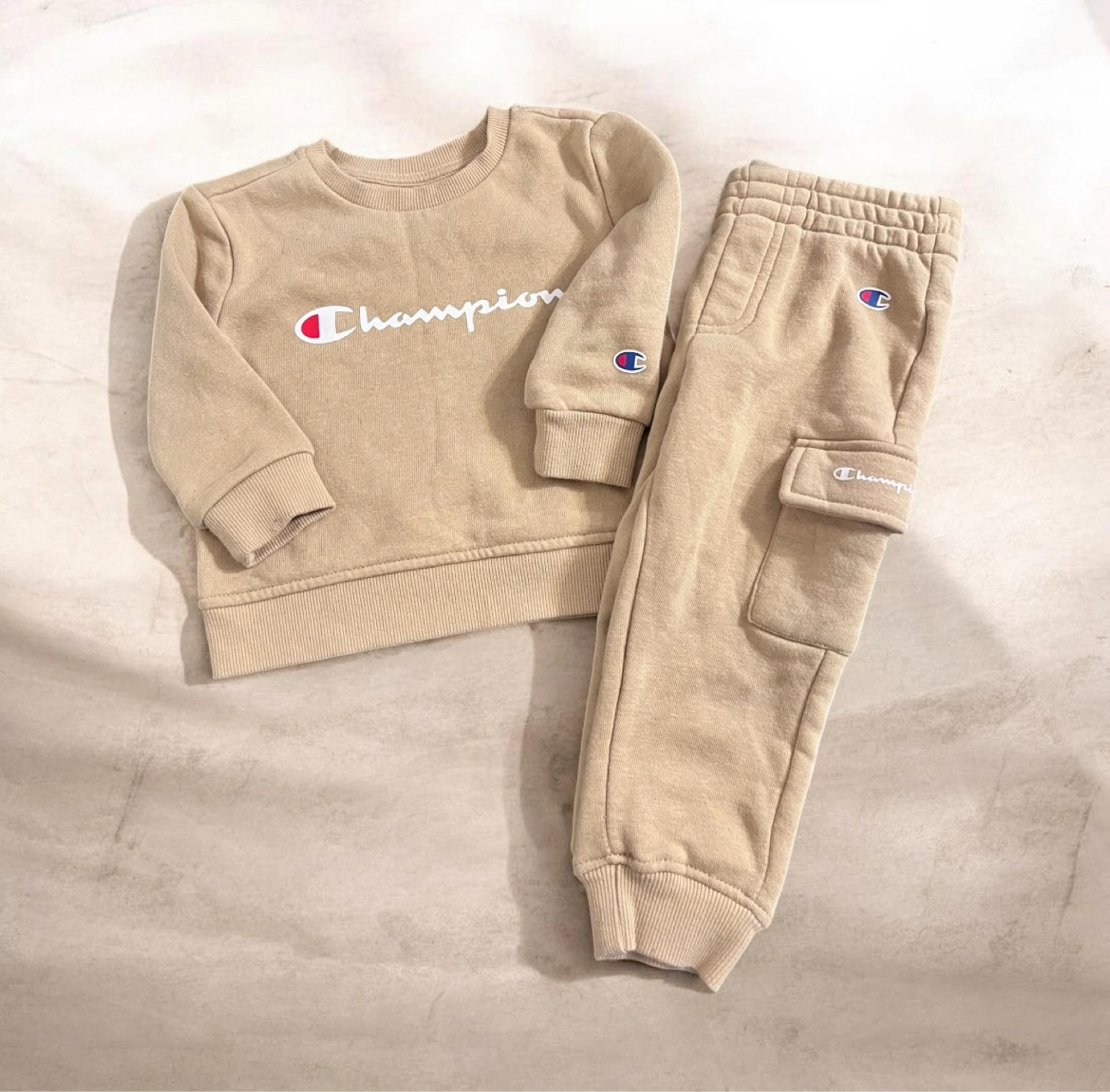 Champion Toddler Sweatsuit Set 18M Tan Fleece Outfit