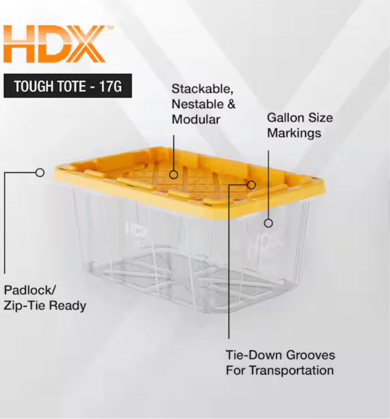 HDX Tough Tote 17 Gallon Clear Storage Container with Yellow Lid - photo 3