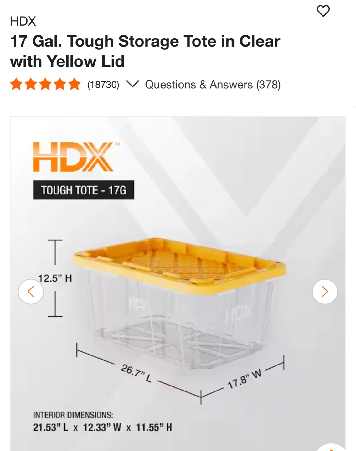 HDX Tough Tote 17 Gallon Clear Storage Container with Yellow Lid