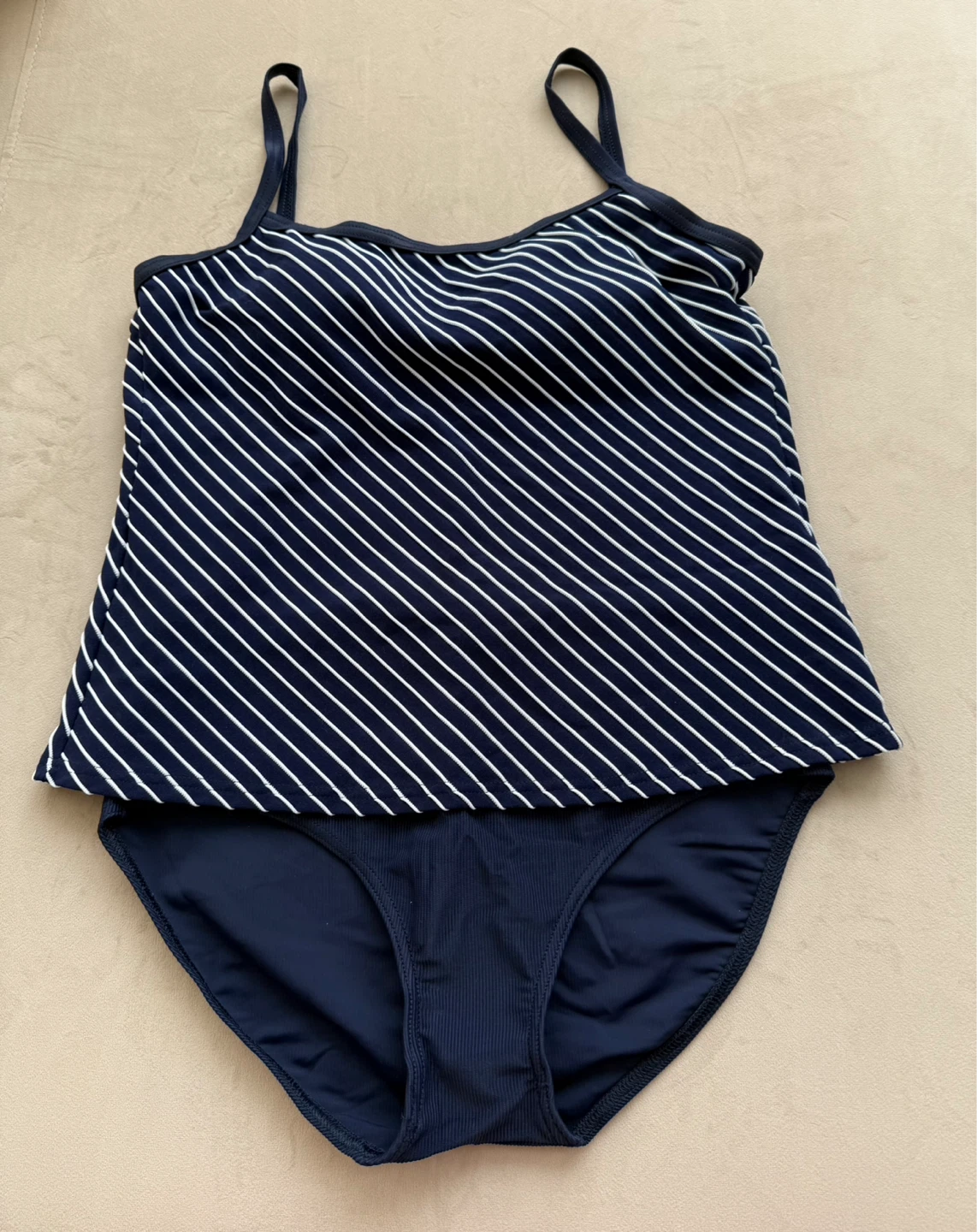 Navy and White Striped Tankini Swimsuit