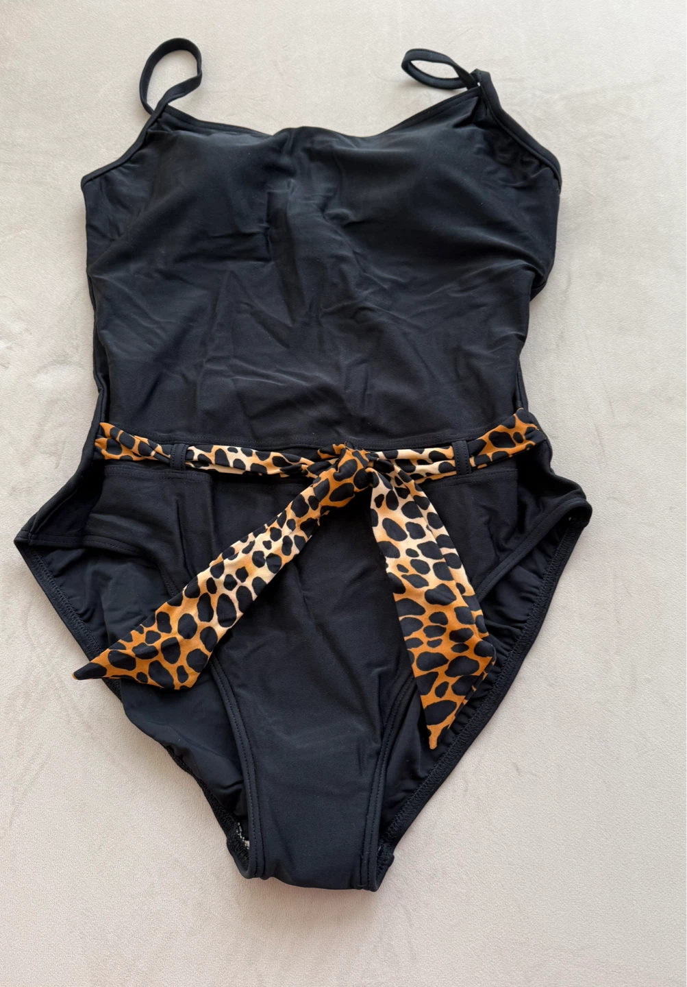 Black One-Piece Swimsuit with Leopard Print Belt 🖤🤍🤎