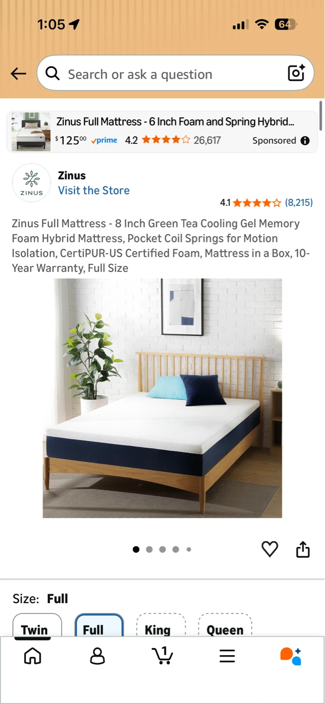 Bed set (zinus full mattress + Ikea bed frame) - photo 3