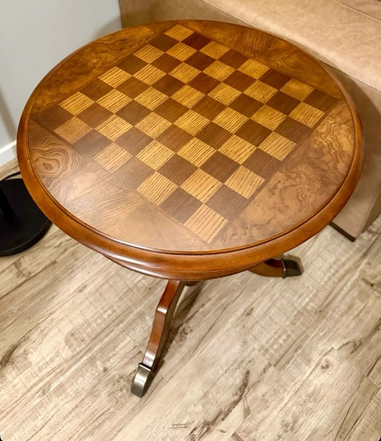 Vintage Burlwood Two-Tiered Chess Table