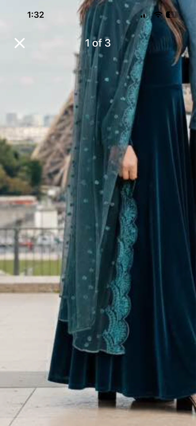 Teal Velvet Maxi Dress with Scarf - photo 2