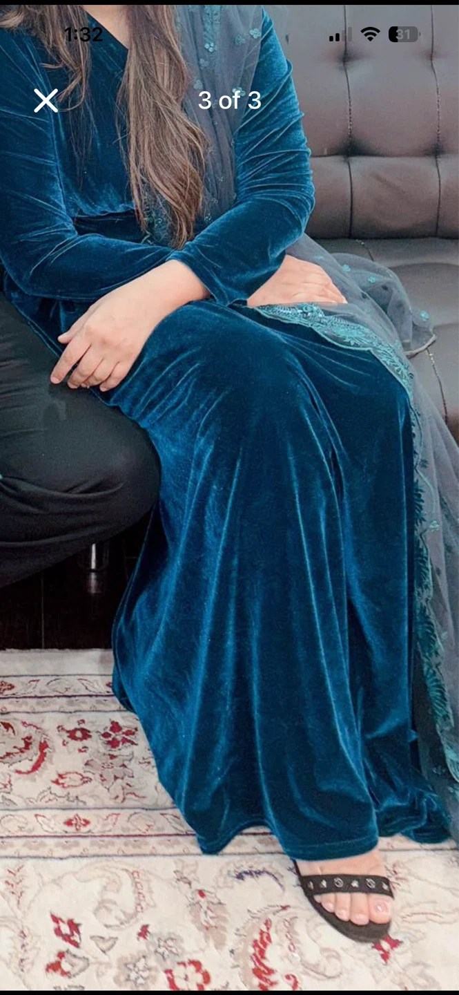 Teal Velvet Maxi Dress with Scarf