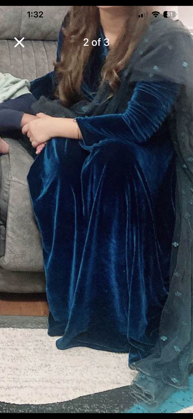 Teal Velvet Maxi Dress with Scarf - photo 3
