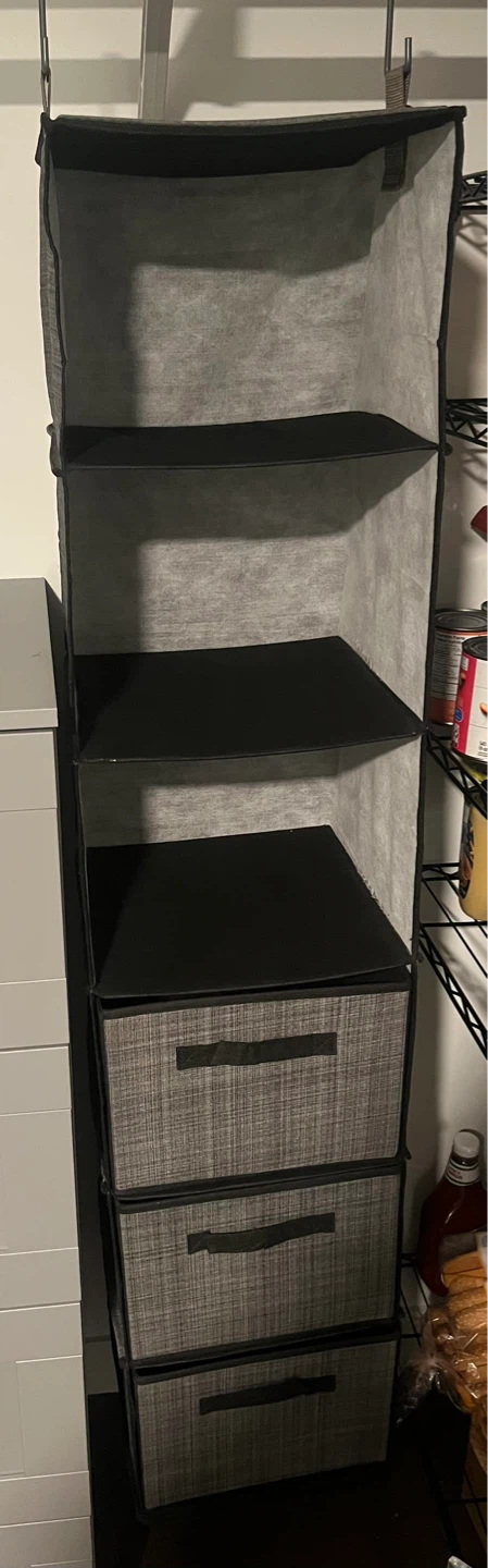 Grey Fabric Hanging Closet Organizer with 3 Drawers