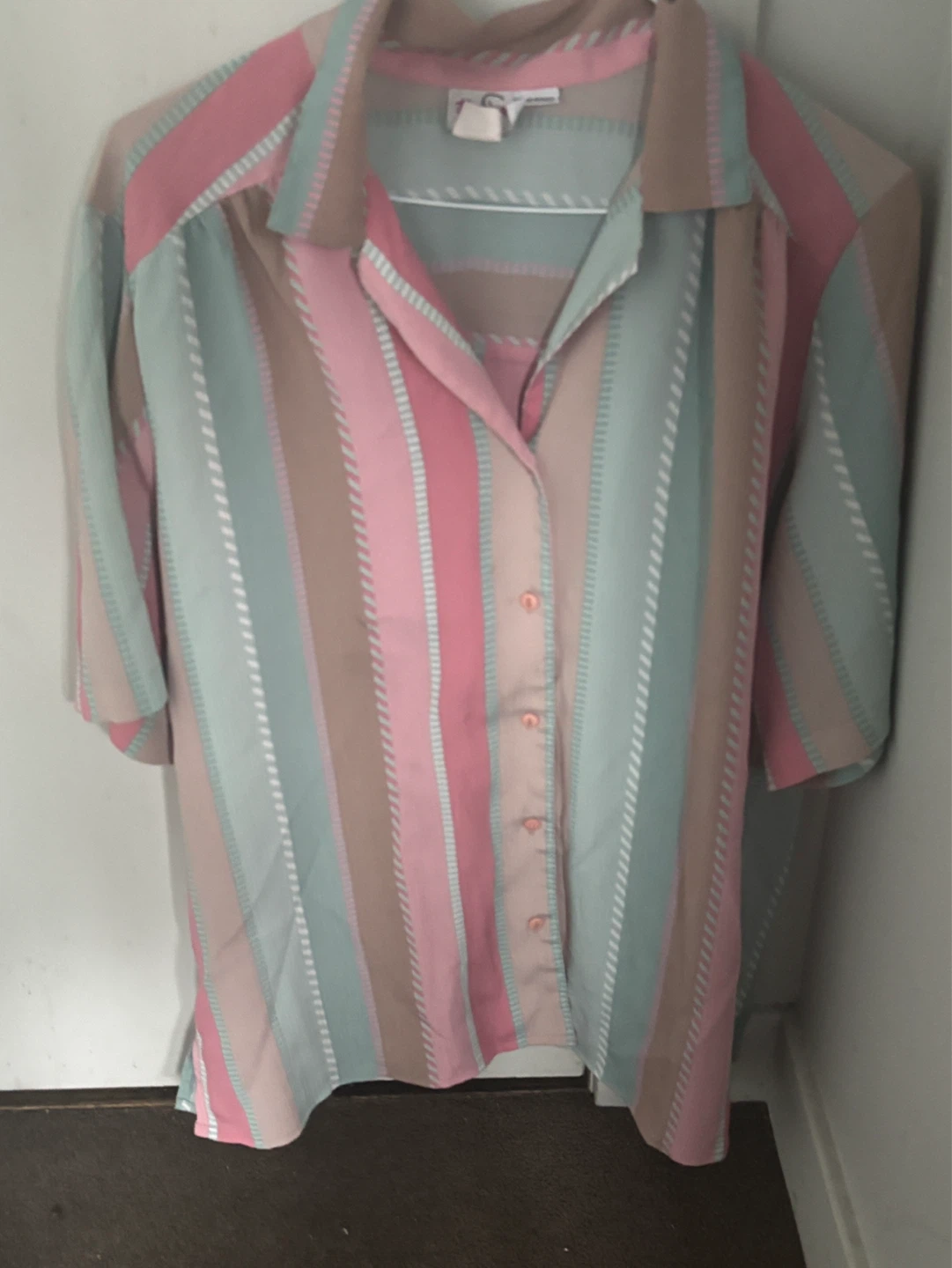 Tan Jay Striped Button-Up Shirt - Size 16