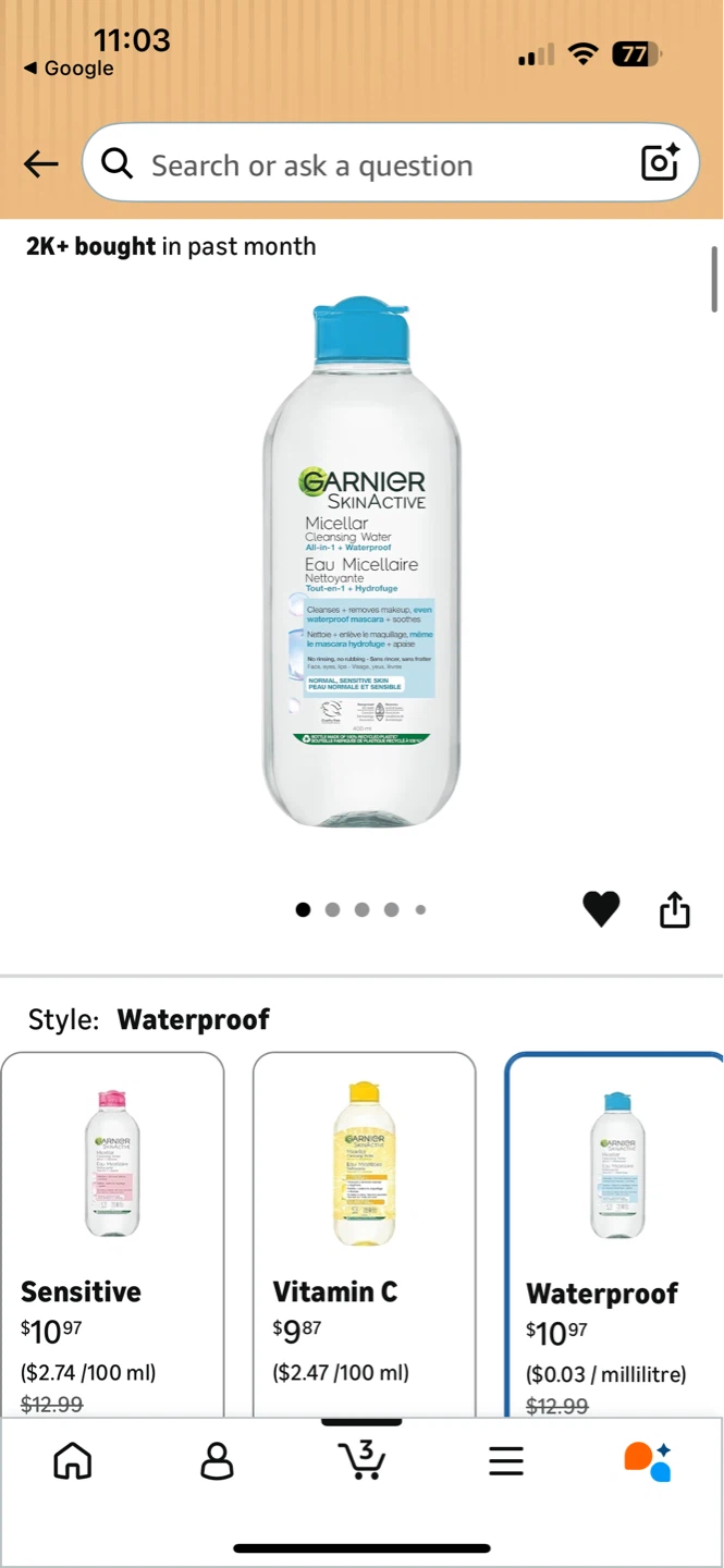 Unopened ($14 value) Garnier Micellar water Waterproof 400ml