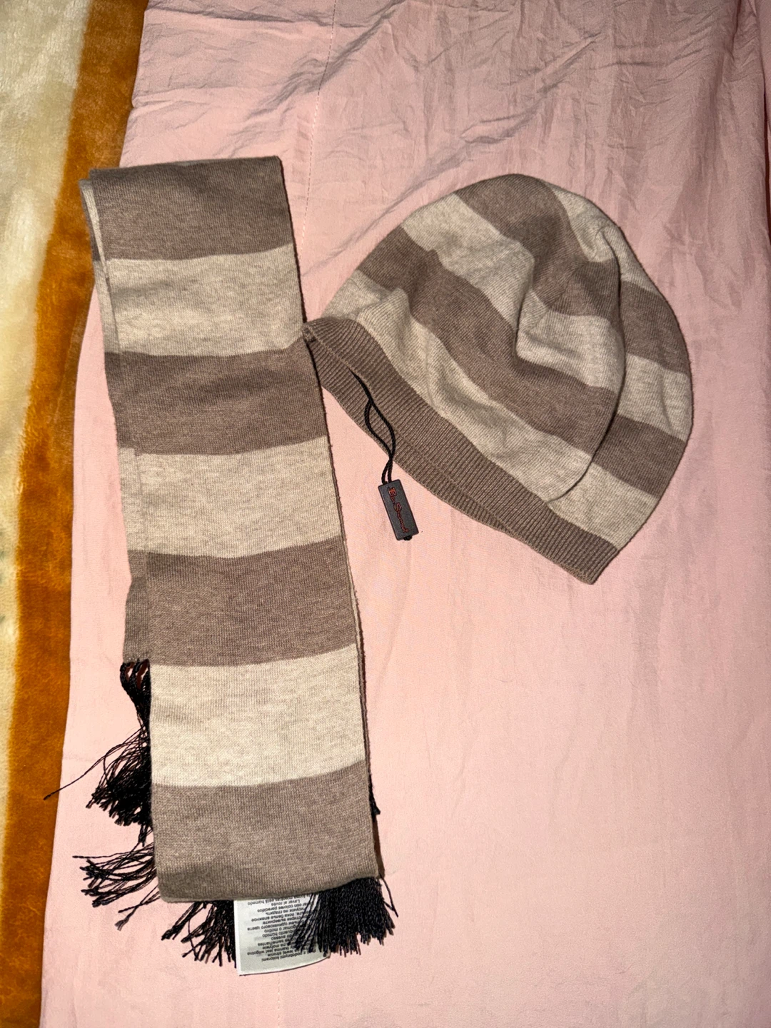 Striped Scarf and Beanie Set Ben Sherman