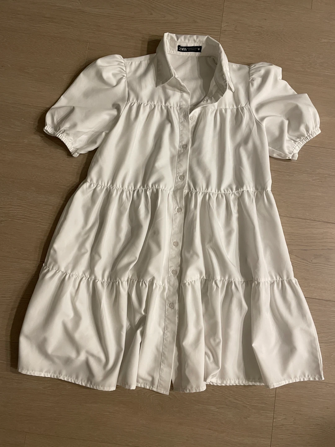 Zara White Tiered Shirt Dress XS