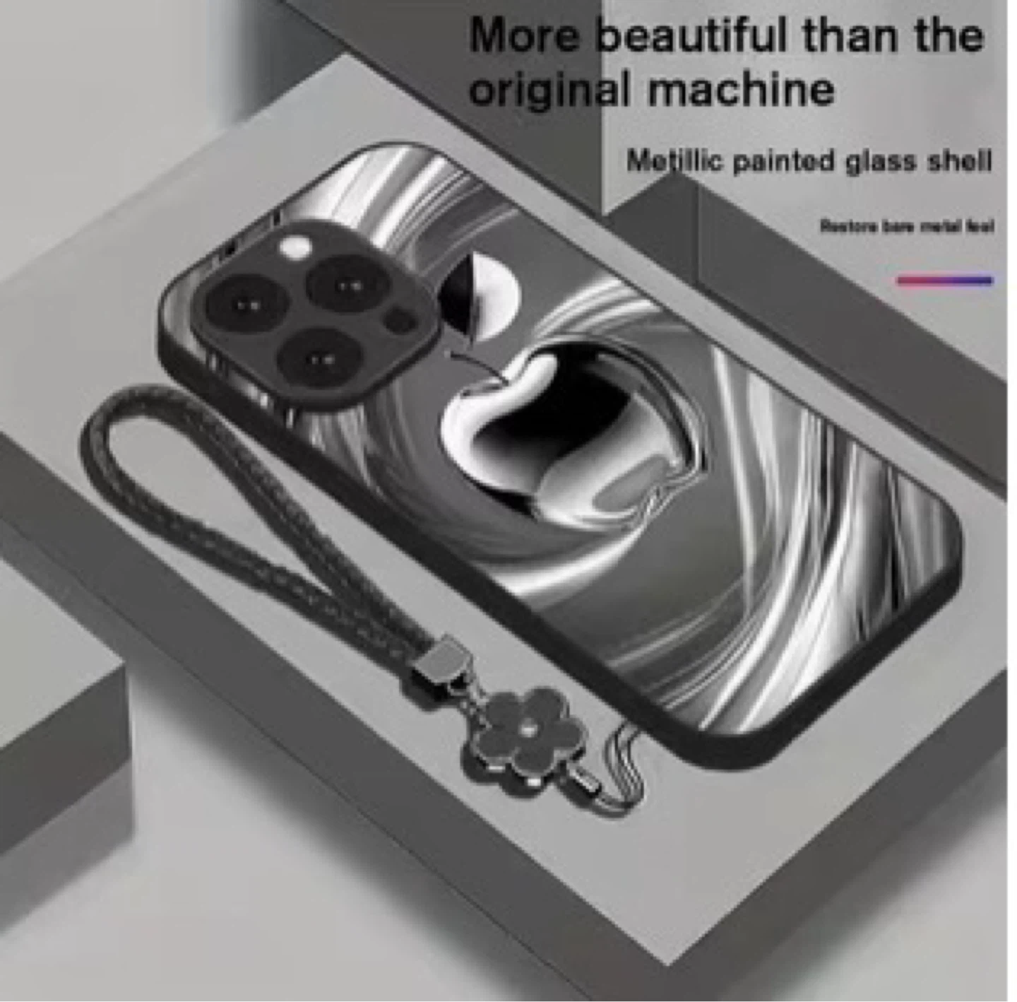 Metallic Painted Glass iPhone Case with Lanyard