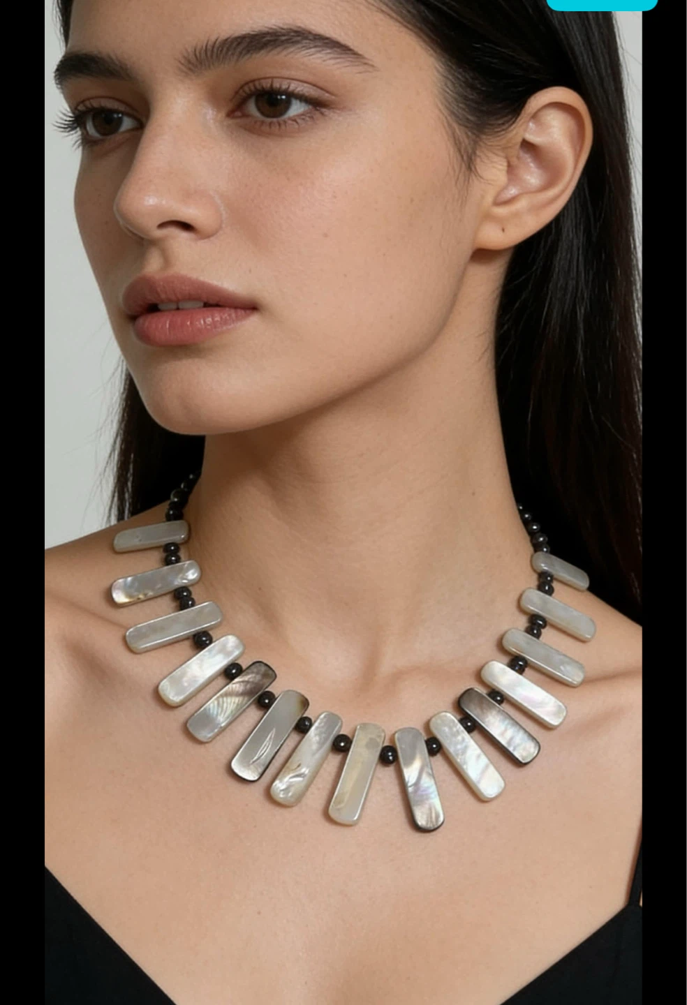 Shell and Dark Bead Statement Necklace