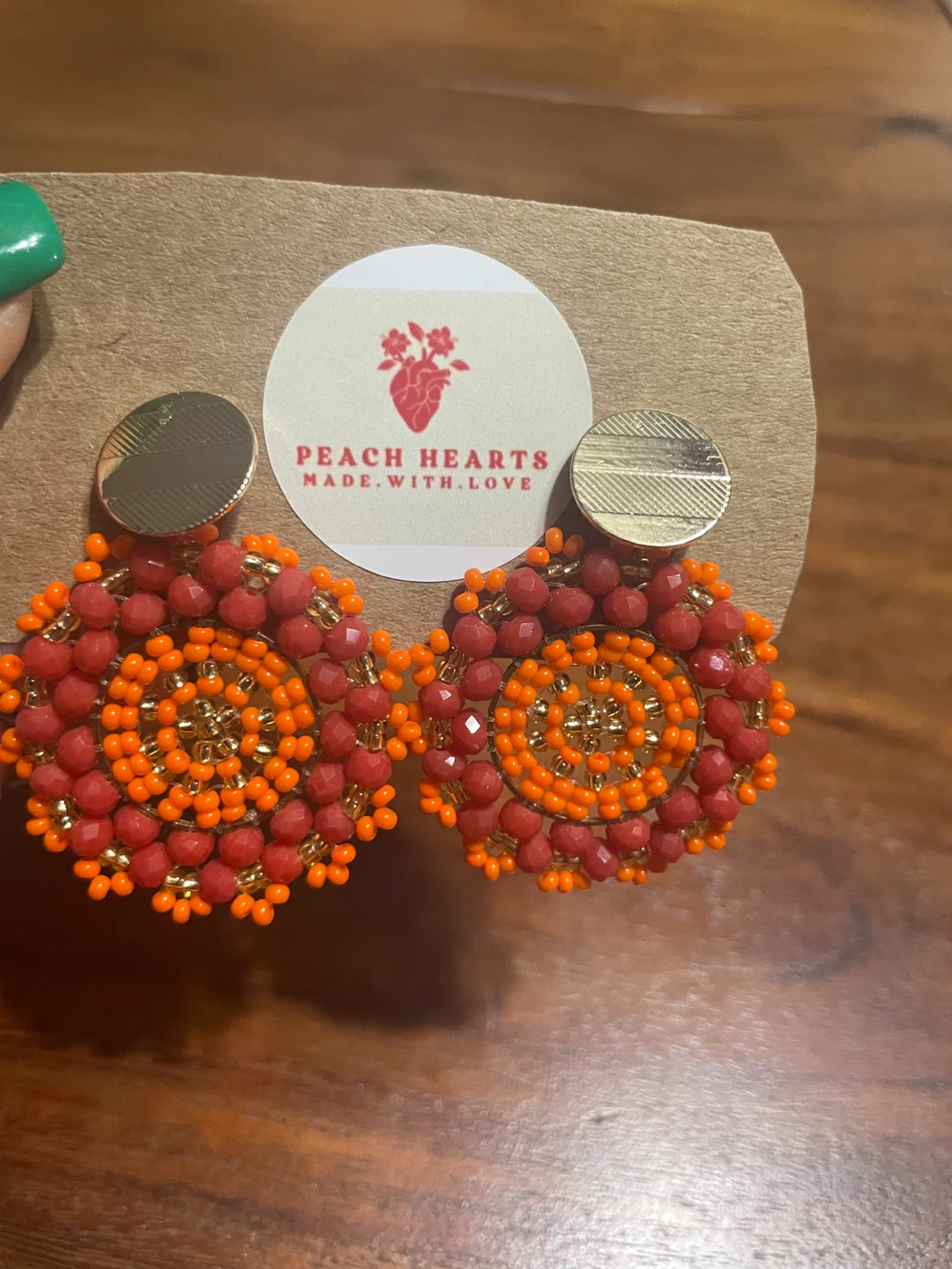 Peach Hearts Beaded Earrings - photo 2