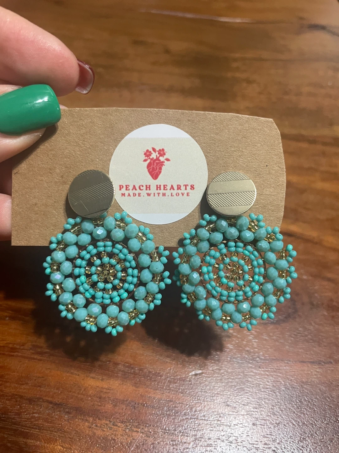Peach Hearts Beaded Earrings - photo 4