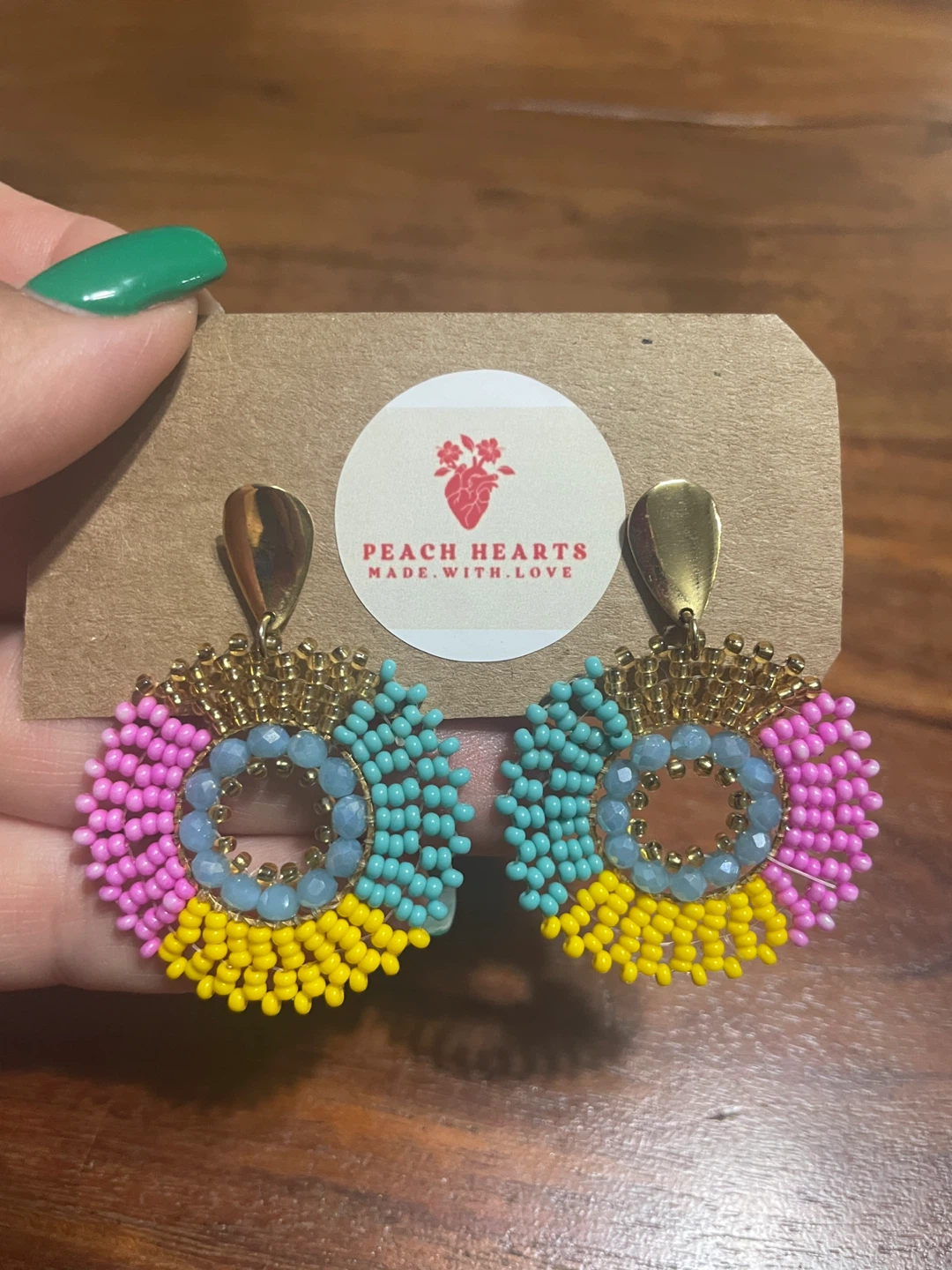 Peach Hearts Beaded Earrings