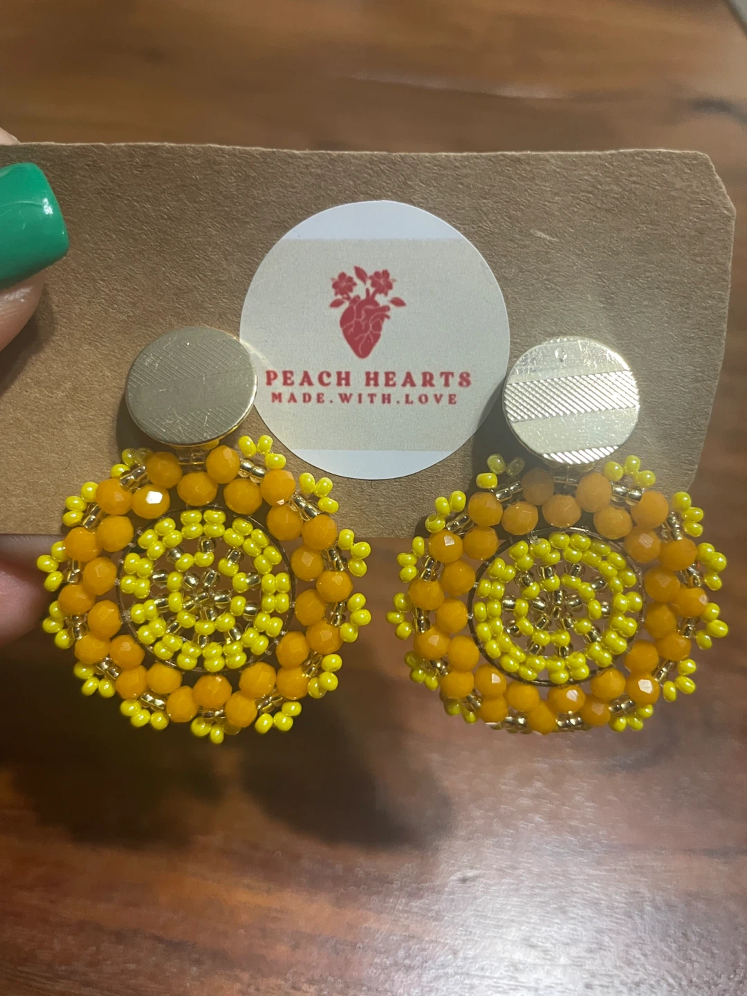 Peach Hearts Beaded Earrings - photo 3