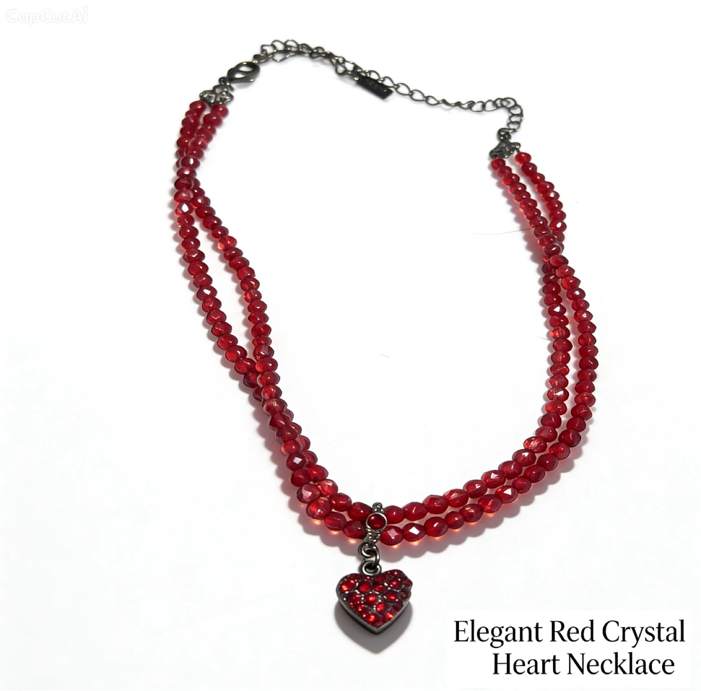 Double Strand Red Beaded Necklace with Heart Charm - photo 2