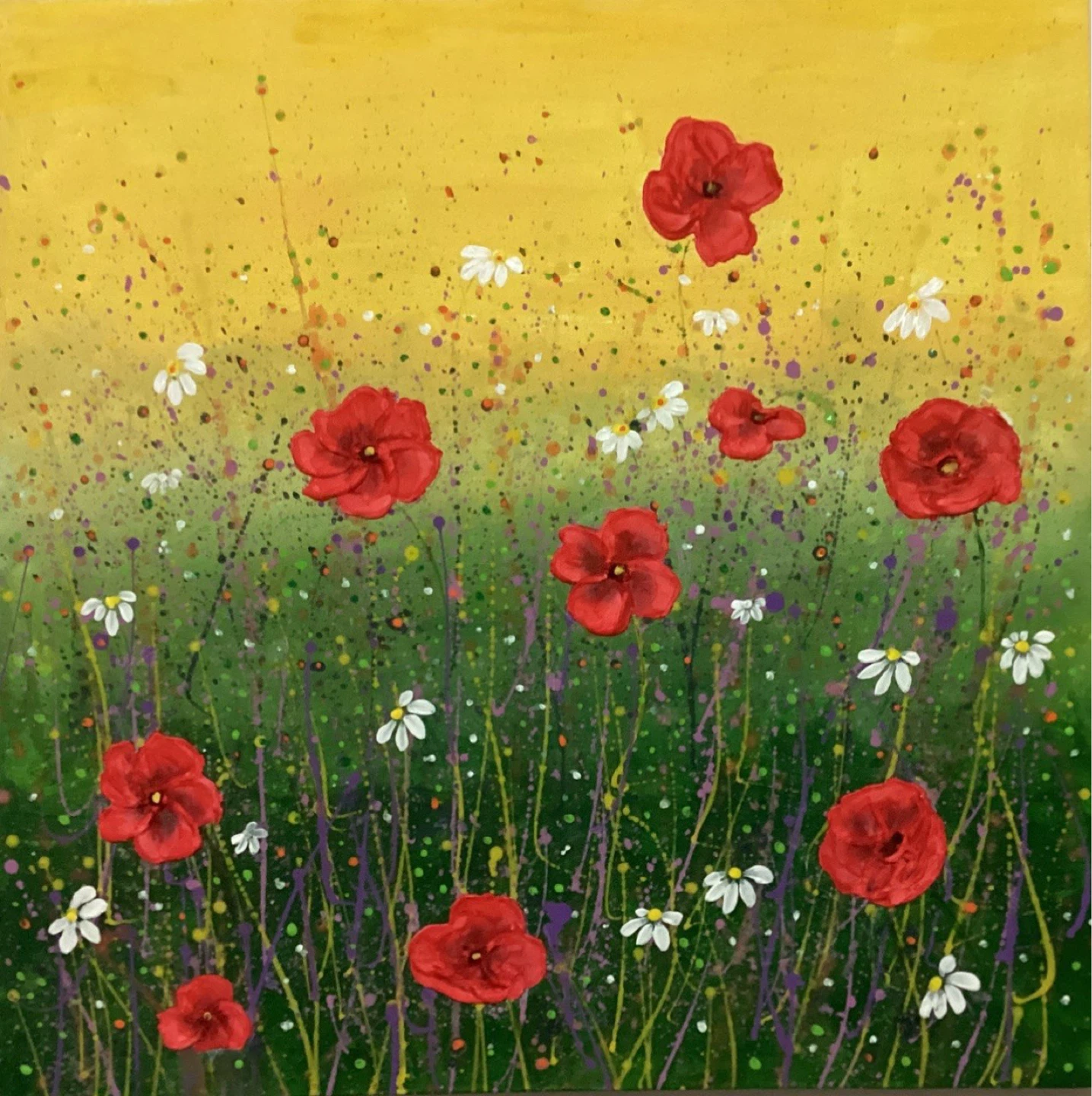 Abstract Poppy and Daisy Field Painting