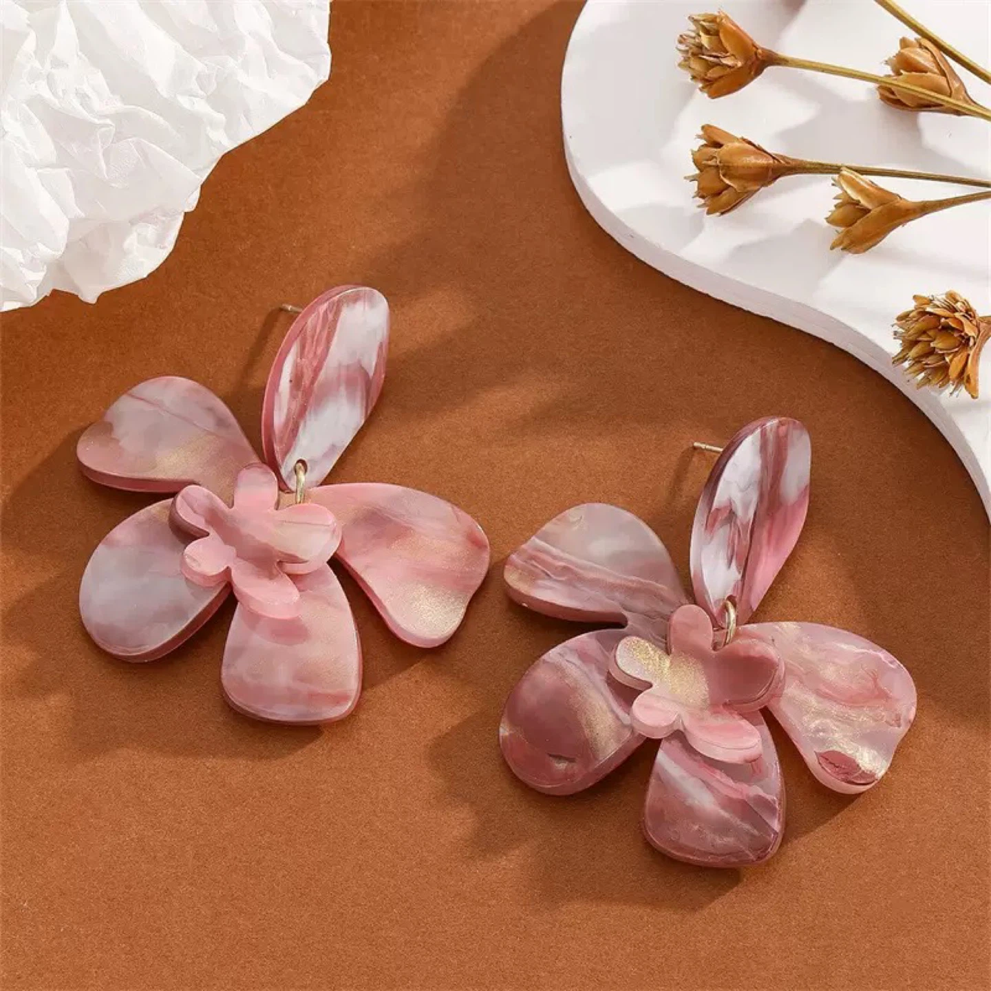 Pink Flower Earrings