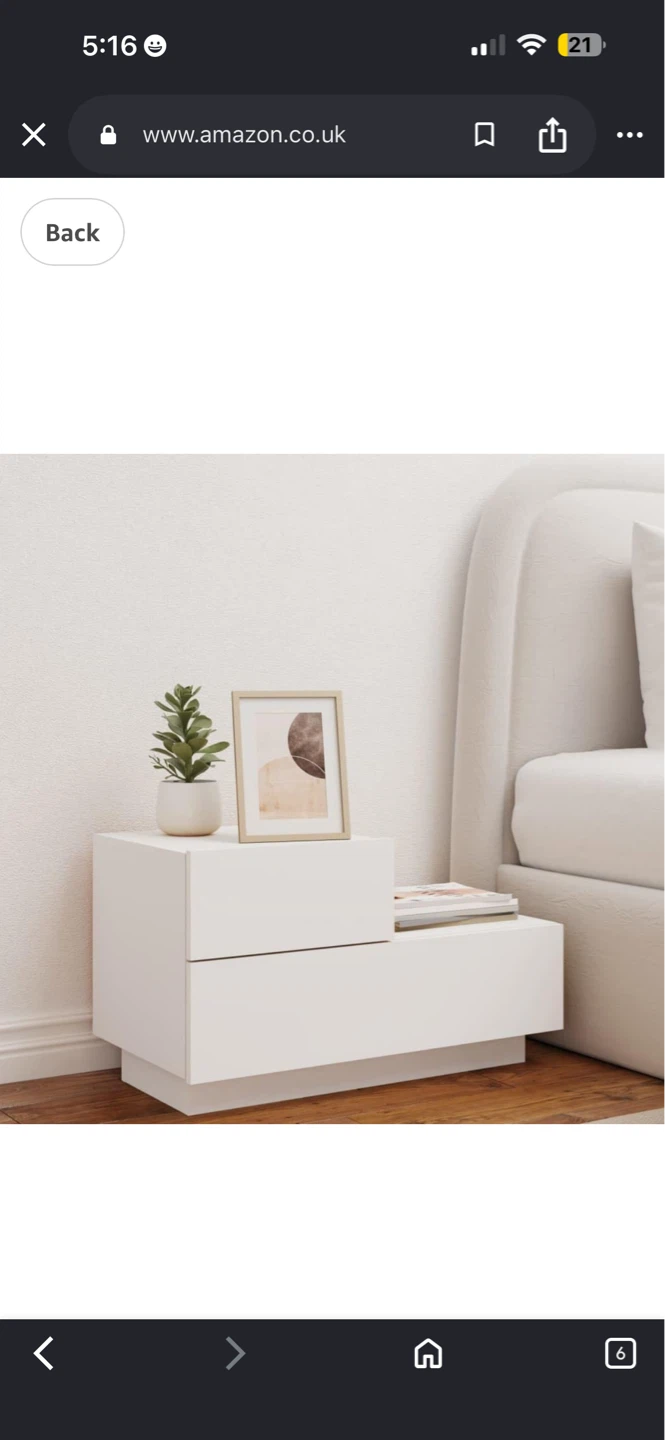 ZEYUAN White Bedside Cabinet with LED Lights