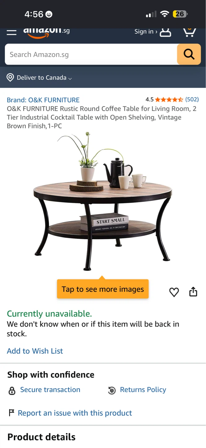 O&K FURNITURE Rustic Round Coffee Table