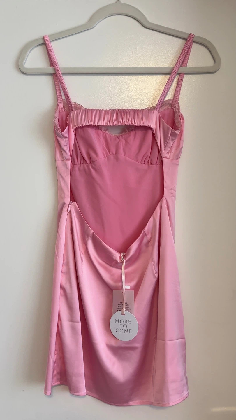 Revolve Pink Satin Lace Trim Mini Dress - photo 2
