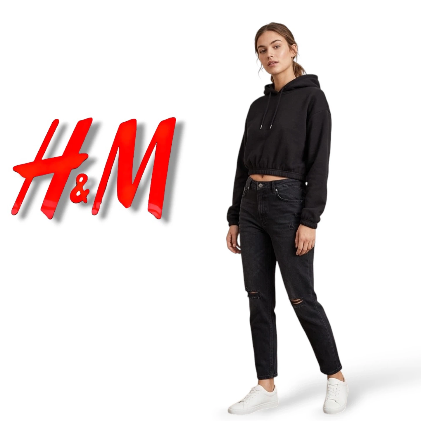 H&M Divided Trendy Black Cropped Hoodie - Women’s Size XL