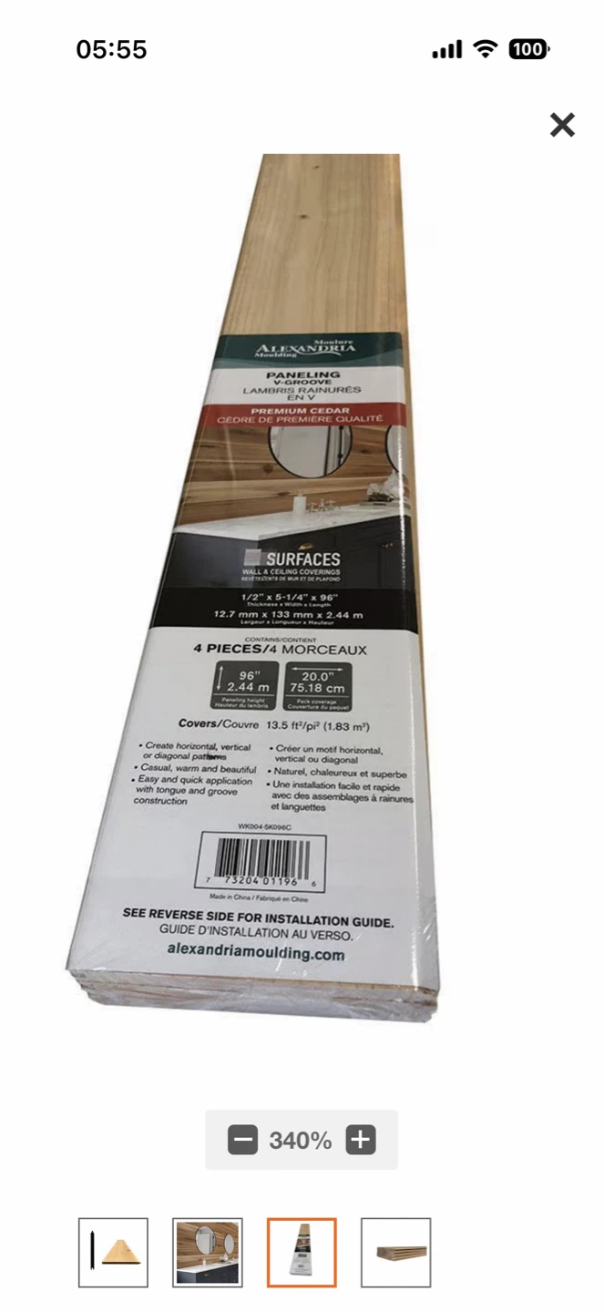 2x Alexandria Moulding Premium Cedar V-Groove Paneling
