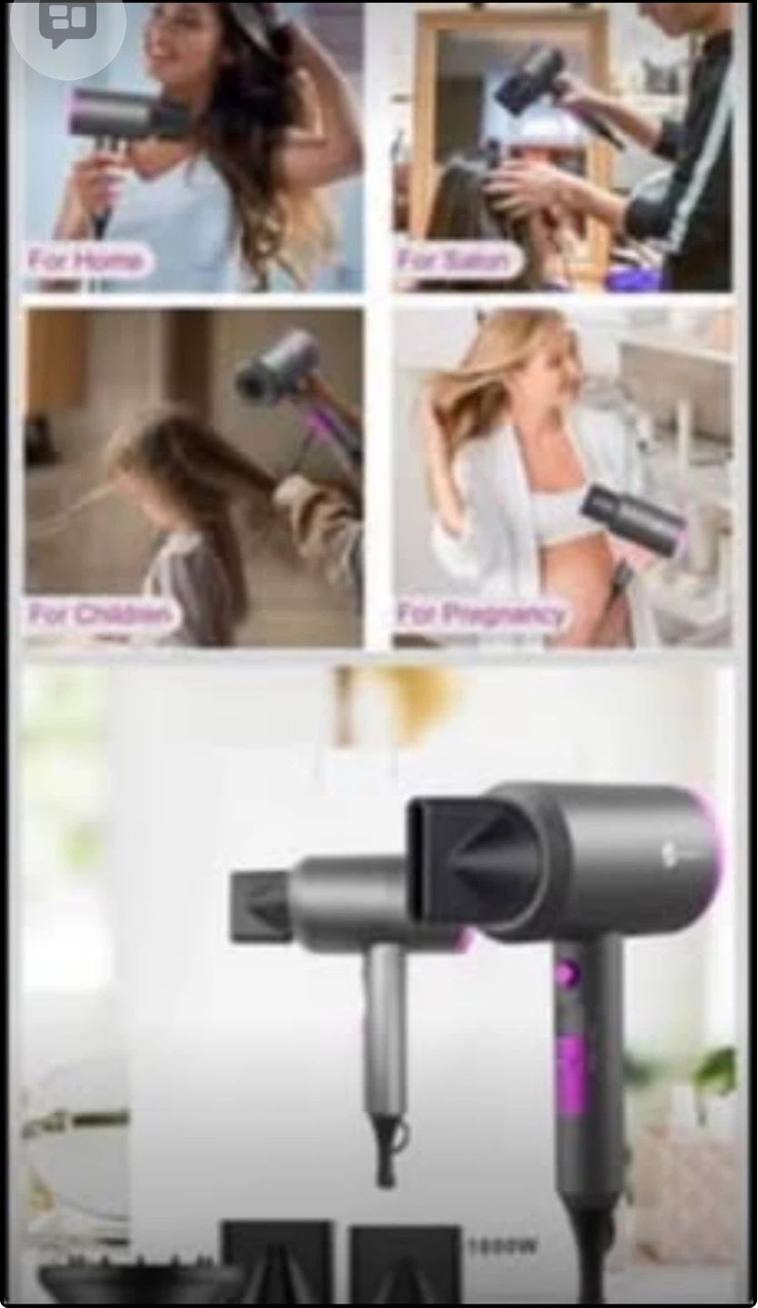 Grey/Purple 1800W Hair Dryer with 3 Nozzles - photo 4