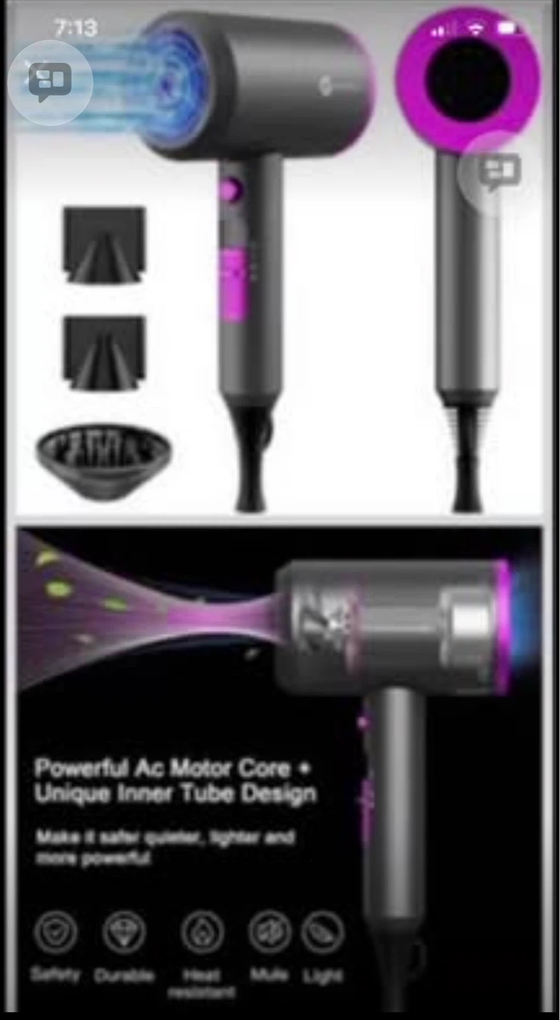 Grey/Purple 1800W Hair Dryer with 3 Nozzles