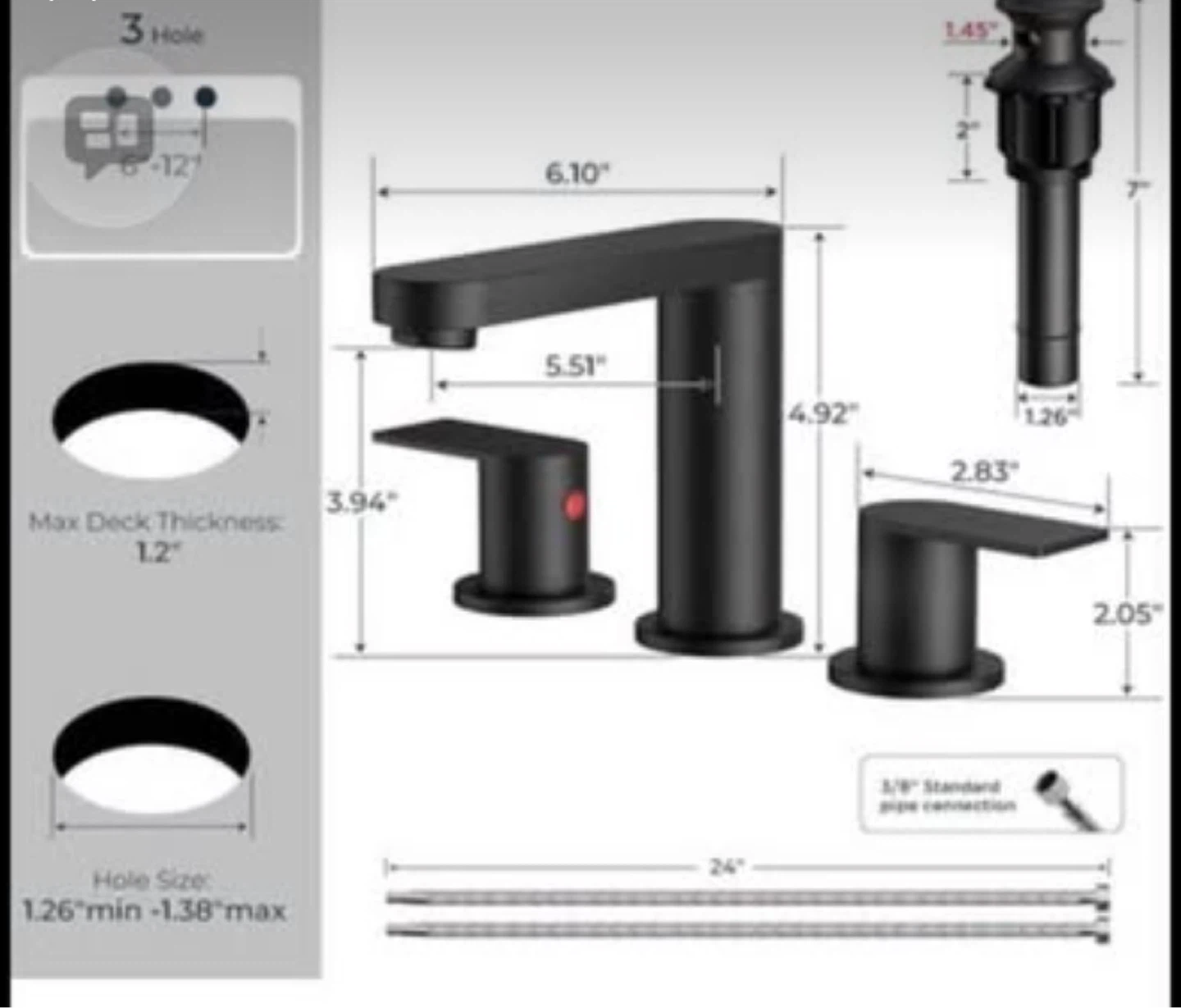 Matte Black Bathroom Faucet - 3 Hole Widespread - photo 2