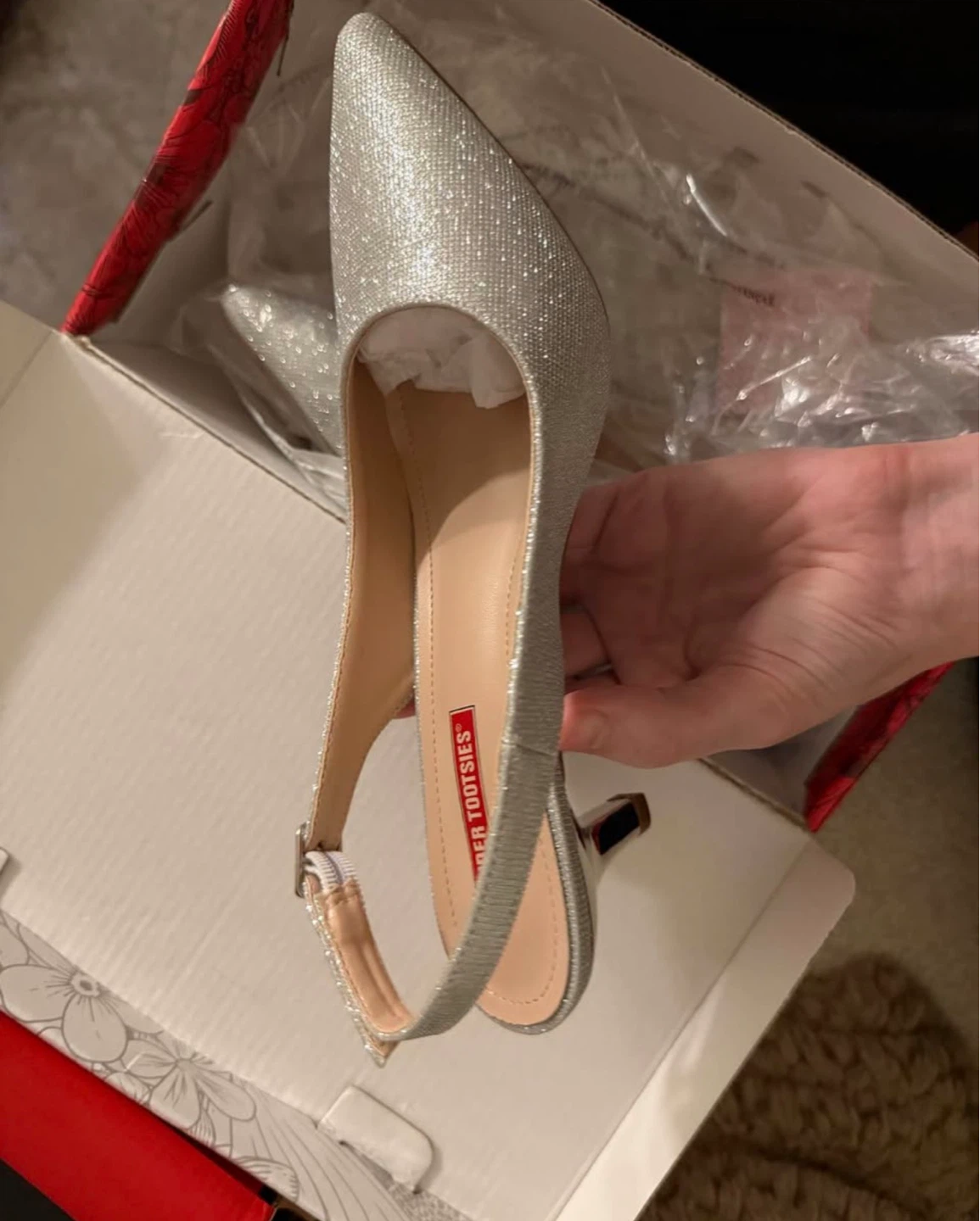 Silver Glitter Slingback Heels