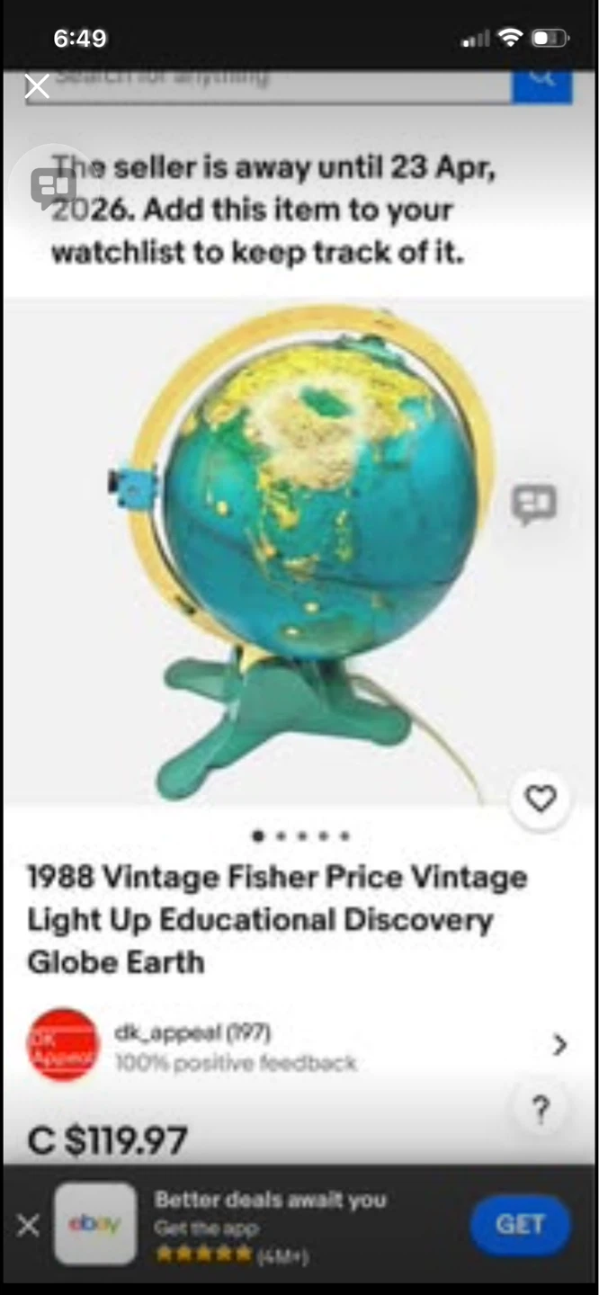 1988 Fisher Price Light Up Educational Discovery Globe