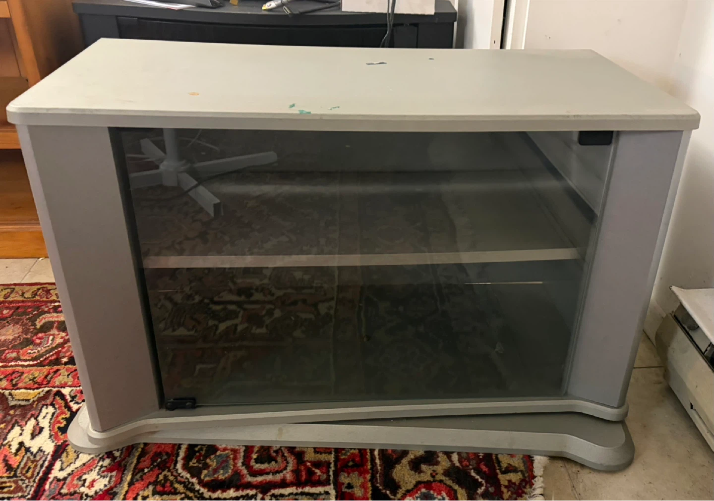 Grey TV Stand with Glass Door