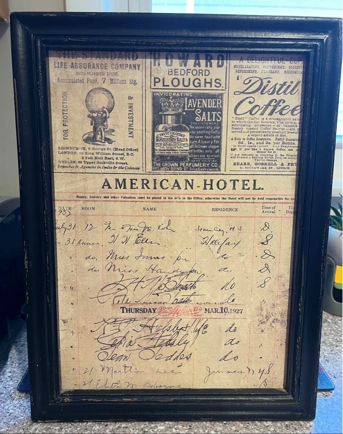 American Hotel Guest Register Framed Art