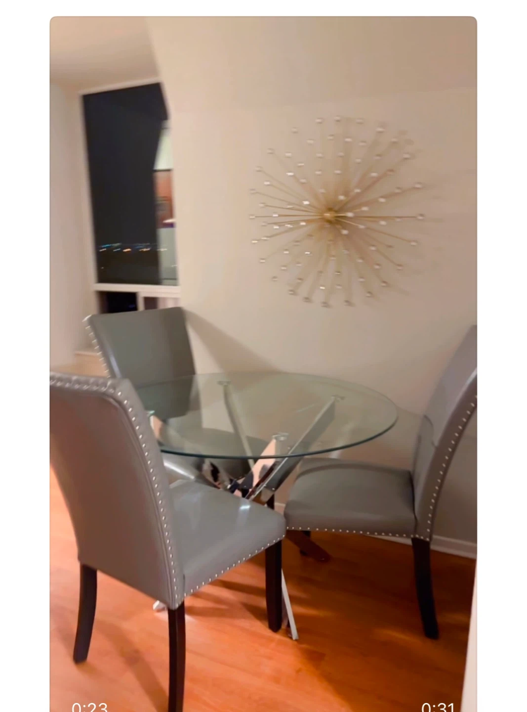 Glass Top Dining Table with 3Grey Chairs all for $270