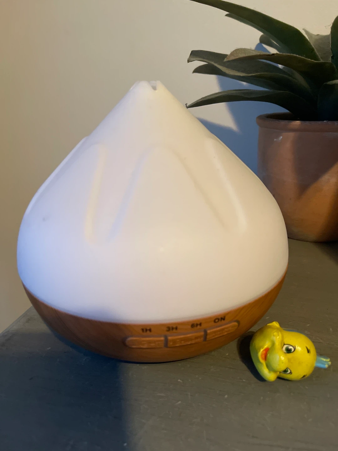 White Essential Oil Diffuser with Wood Grain Base