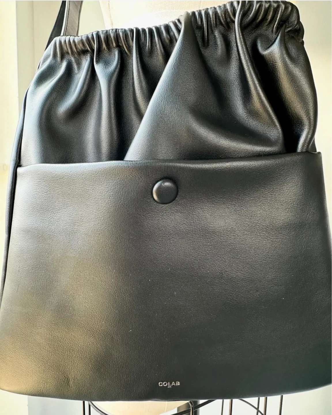 COLAB Black Faux Leather Drawstring Shoulder Bag - photo 2