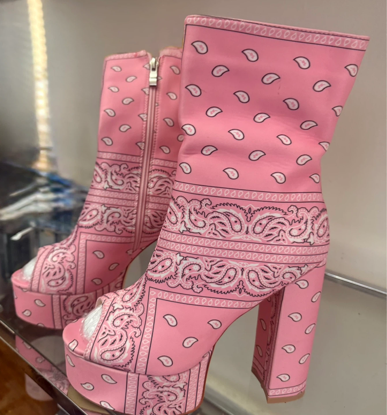 Pink Bandana Peep-Toe Platform Boots - photo 2