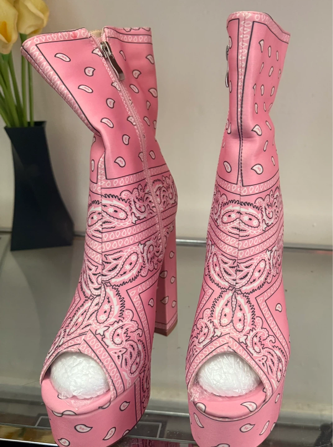 Pink Bandana Peep-Toe Platform Boots - photo 3