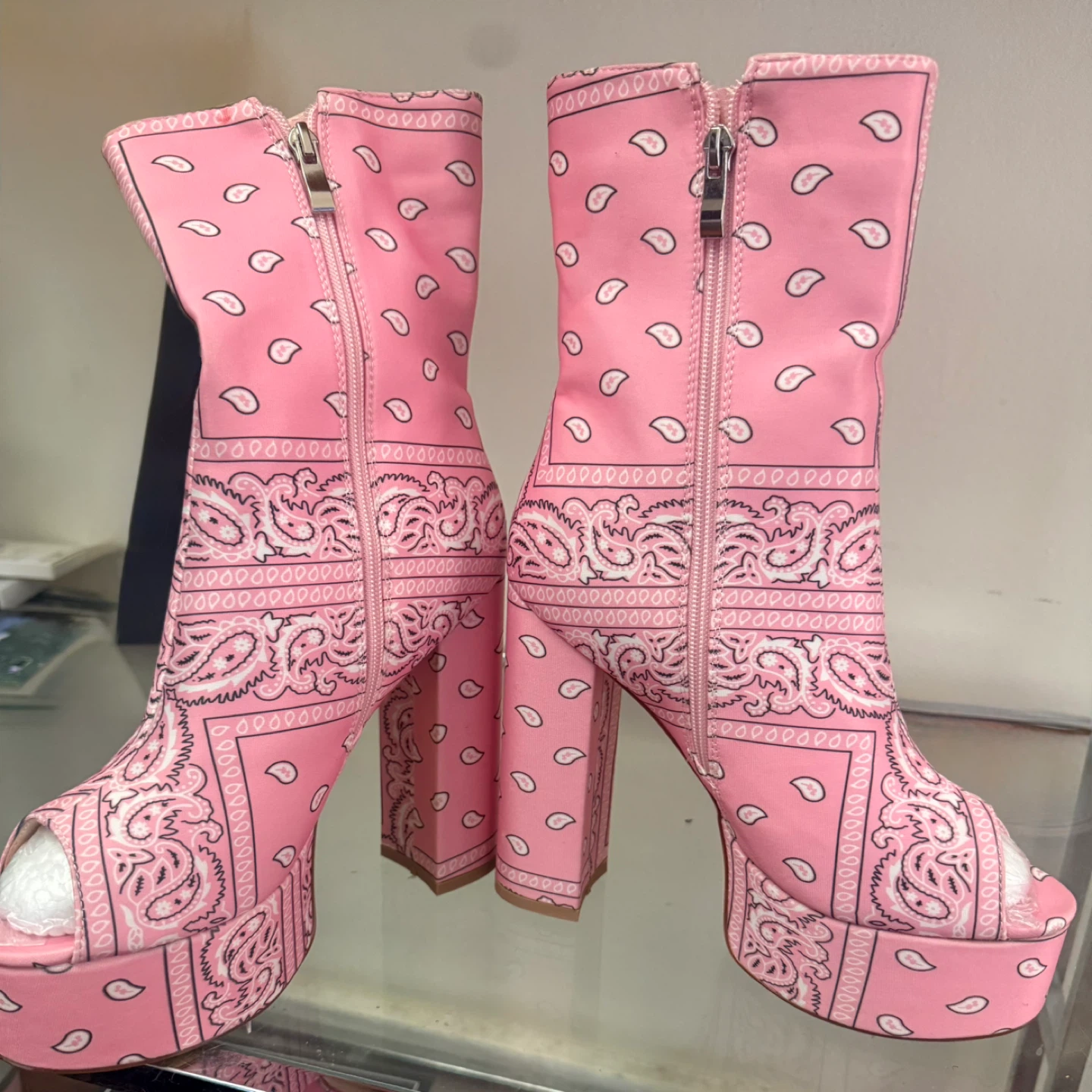 Pink Bandana Peep-Toe Platform Boots