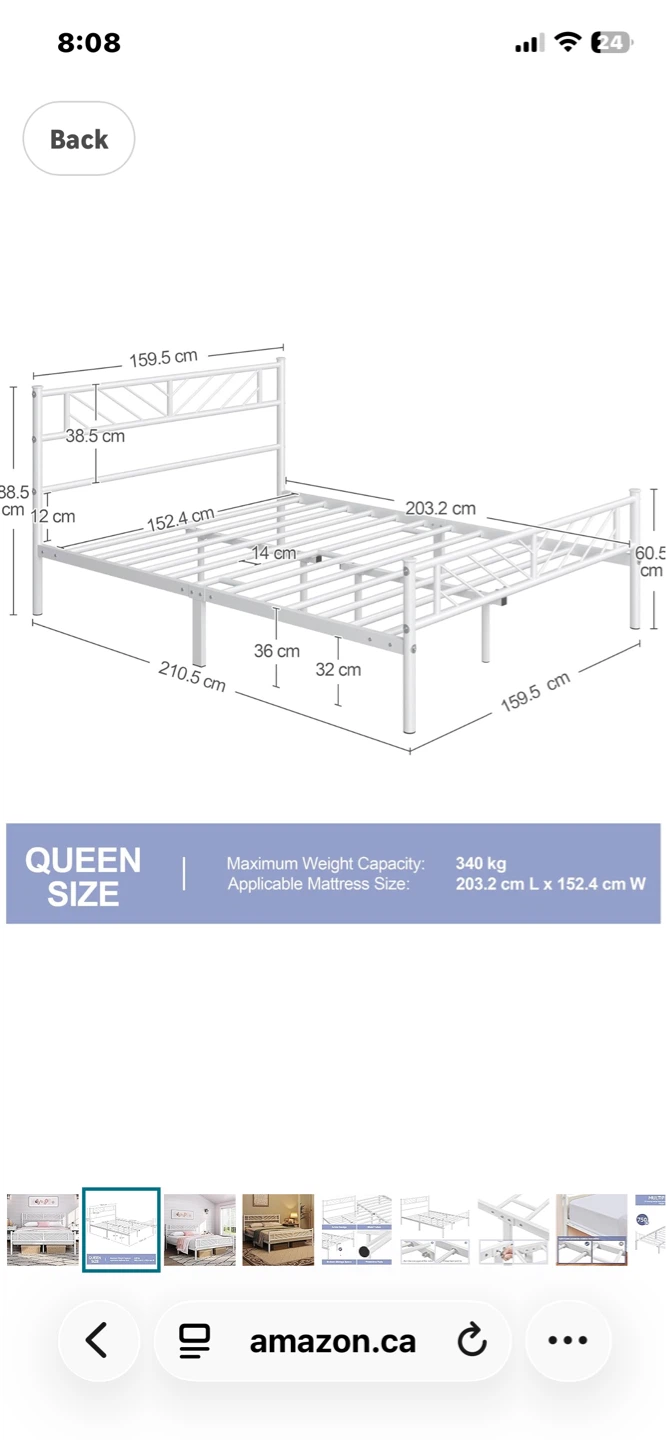 White Queen Size Metal Bed Frame - photo 2