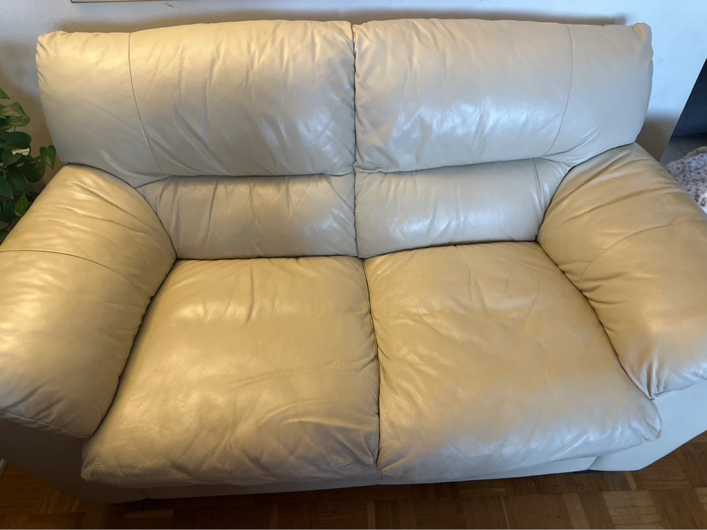 Cream Leather Loveseat Sofa - photo 2
