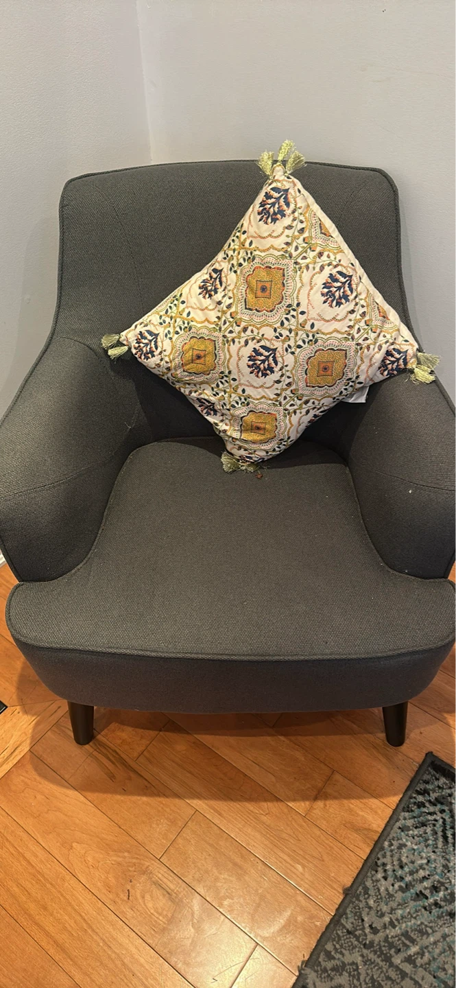 Grey Accent Chair with Decorative Pillow